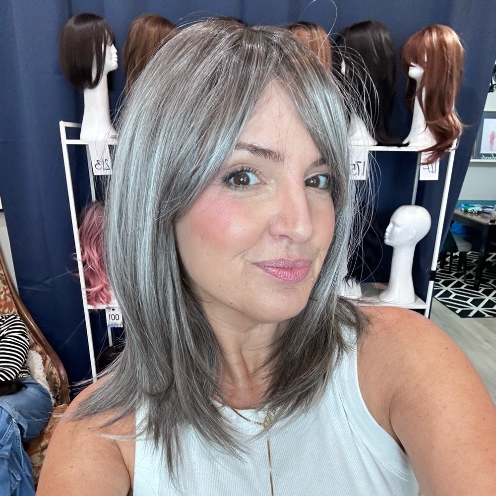 320 16” Slate Grey long Straight layered Bob Women's Wig